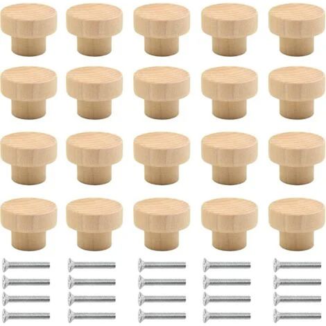 poignées de meubles en bois20Emballés individuellement-Boutons ronds en bois naturel-Conviennent aux tiroirs de meubles (1/5)