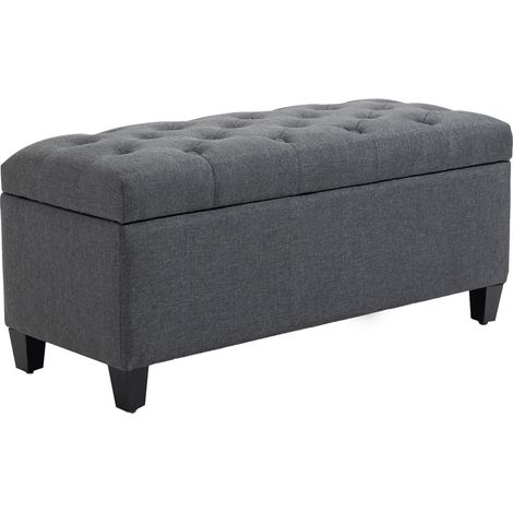 Panca imbottita contenitore 100 x 40 x 44 cm in poliestere grigio scuro e legno di caucciù (1/5)