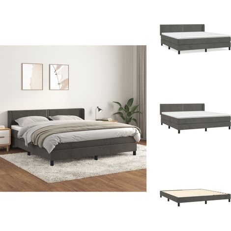 Sommier à lattes de lit et matelas Gris foncé 160x200cm Velours - Lit Double - Lit Velours - Matelas Ressorts Ensachés - Lit Design - Literie (1/5)