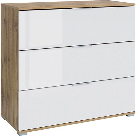 Kommode Selma mit 3 Schubladen, Weiß und Holzoptik, 95cm (1/5)