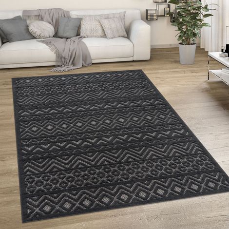 Paco Home Outdoor Teppich wetterfest Boho & Skandi 3D-Optik für Terrasse, Balkon & Garten Anthrazit, 120 cm Rund (1/5)