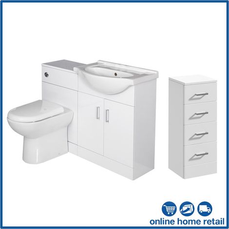 Bathroom Furniture Toilet Vanity Unit Drawer Cabinet White Gloss (1/5)