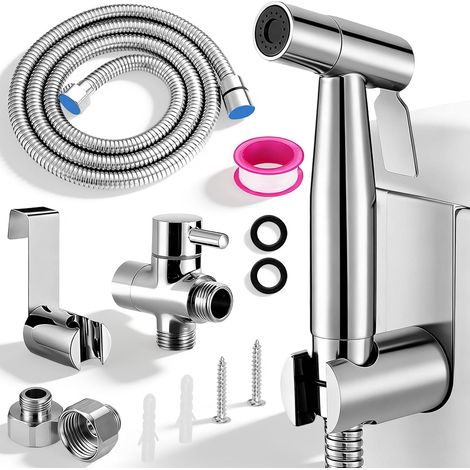 Bidet Hand Shower, Hand Shower for Bidet Toilet, Toilet Adapter G1/2''-3/8'' with Stainless Steel Sprayer and 47.24" Hose, Includes Toilet Hook (1/5)