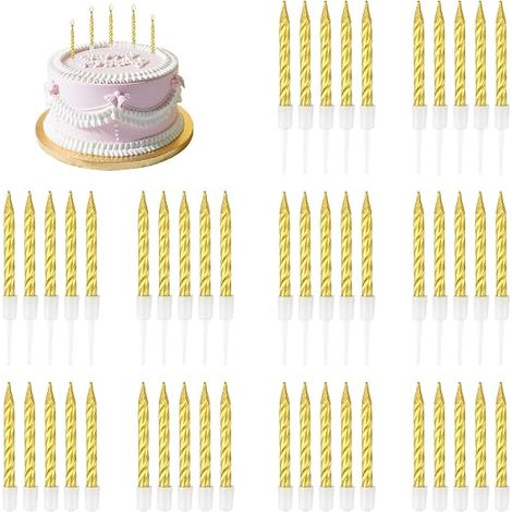 Bougies d'Anniversaire Champagne Doré Supports Décorations pour Gâteaux de Mariage Fêtes Anniversaires Longue Durée Sans Fumée Non Toxique Paraffine 7.5 cm (1/5)