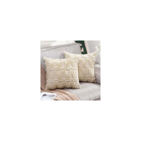 Lot de 2 Housses de Coussins Tissu Laine Artificielle et Polyester Motif Triangle Moderne Doux Lisse Confortable Taie d'oreiller à Salon Chambre Canapé 45x45CM Beige