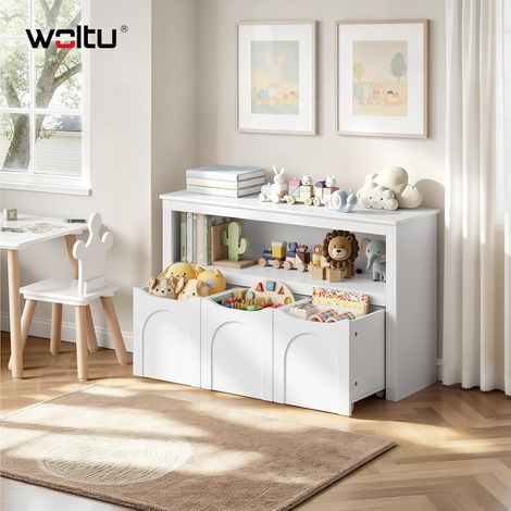 WOLTU Kids Storage Unit, Childrens Toy Storage Organiser, with 3 Drawers on Wheels, 1 Open Compartment, White (1/5)