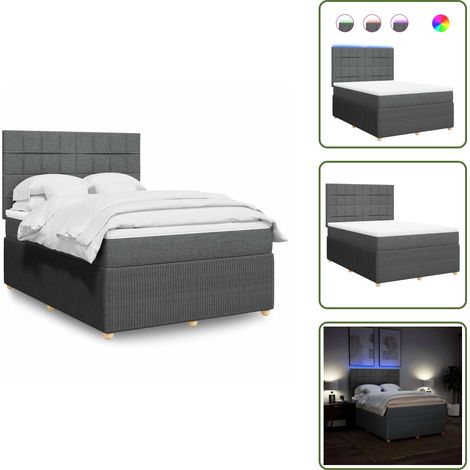 The Living Store Giroletto a Molle con Materasso Grigio Scuro 160x200 cm Tessuto - Materasso a molle insacchettate