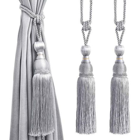 FOREHILL Rideau de tennis en fil d'or suspendu boule suspendue rideau d'oreille sangle de gland 2 gris argent (1/5)