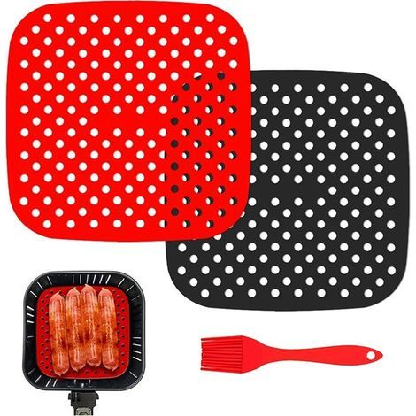 2 Pièces Revêtements Antiadhésifs pour Friteuse à Air, Tapis pour Friteuse à Air Réutilisables, Tapis de Doublure de Friteuse à Air, Coussin de Friteuse à Air en Silicone Réutilisable (Carré) (1/5)