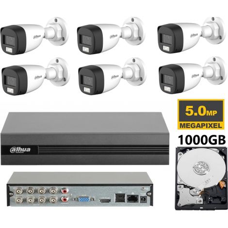KIT videosorveglianza analogico Dahua DVR XVR 8 canali 6 telecamere dual light microfono 2 MP hdd 1TB