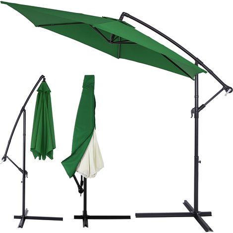 KINGSLEEVE® Ampelschirm UV-Schutz 50+ Alu Ø300-330cm inkl. Abdeckung Ständer neigbar schwenkbar Balkon Garten Sonnenschirm  grün, 300 cm