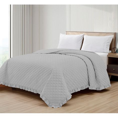 Copriletto Trapuntato Con Frill Matrimoniale Trapuntino Tinta Unita Due Piazze Con Balze Coperta Leggera Primavera Estate Trapunta Coperta Leggera Con Balza Applicata Grigio - Matrimoniale