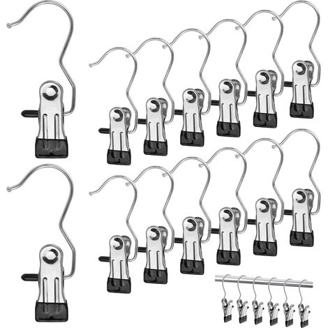 Set di 24 ganci appendiabiti portatili, mollette in acciaio inox girevoli a 360°, supporto antiscivolo per pantaloni, scarpe, asciugamani, calze e pantaloni.