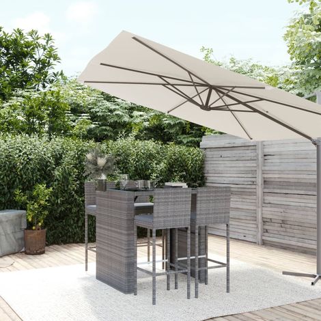 Ensemble Table de bar + 4 Chaises de bar de jardin - Table Haute avec 4 Tabourets avec coussins gris poly rotin BV783047 - BonneVie (1/5)