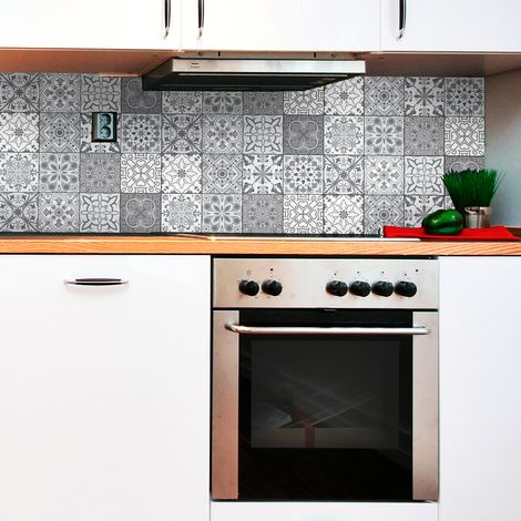 Sticker Mural Carrelage adhésif Cuisine Salle de Bain - 12 STICKERS CARREAUX DE CIMENT NUANCES DE GRIS TORINO - 12stickers10x10cm (1/5)
