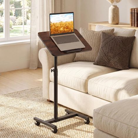 COSTWAY Table de Lit a roulettes pour Ordinateur Portable, Noyer (1/5)