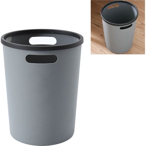 [Poubelle compacte] + [5L capacité] + [Plastique robuste gris] + [Design stable minimaliste, base circulaire anti-tip] (1/5)