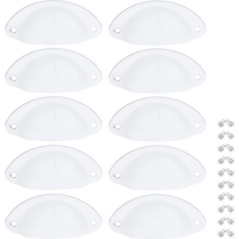 10 Pcs Poignée Blanc de Meuble Coquille Vintage Poignée pour Tiroir Armoire 82mm Bouton Porte Placard avec Vis