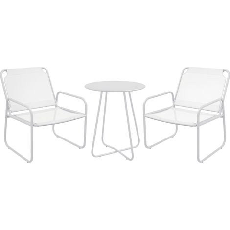 Salon de jardin 3 pièces avec cadre en acier, accoudoirs et patins réglables, blanc (1/5)