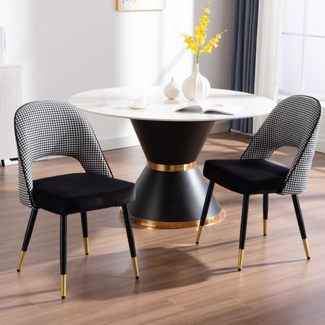 Wahson Set di 2 da Pranzo in Velluto, Stile moderno, comoda da sedersi con gambe in metallo per la cucina pranzo e il soggiorno, Nero (1/5)