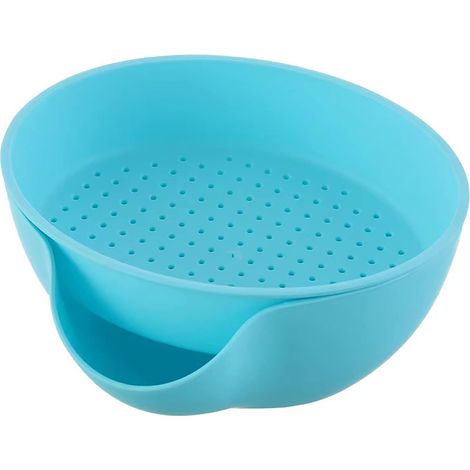 Küchenfilter, Handwaschkorb, professionelles selbstentleerendes Filterschüssel-Set, abnehmbares Kunststoffschüssel-Filterset zum Waschen von Obst und Gemüse (blau).