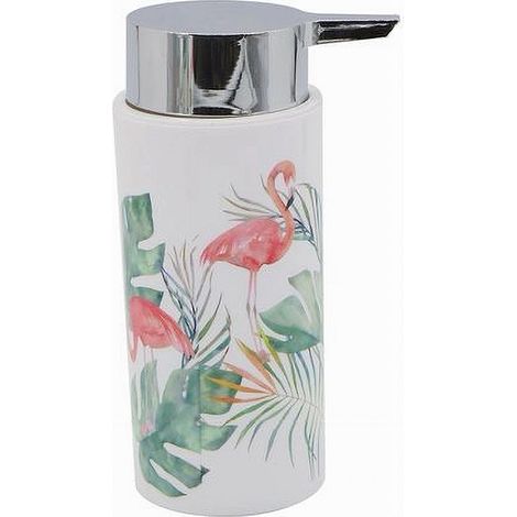 Trade Shop - Dispenser Porta Sapone Liquido Cilindrico In Plastica 15,6 Cm Fenicotteri 69963 - (1/2)