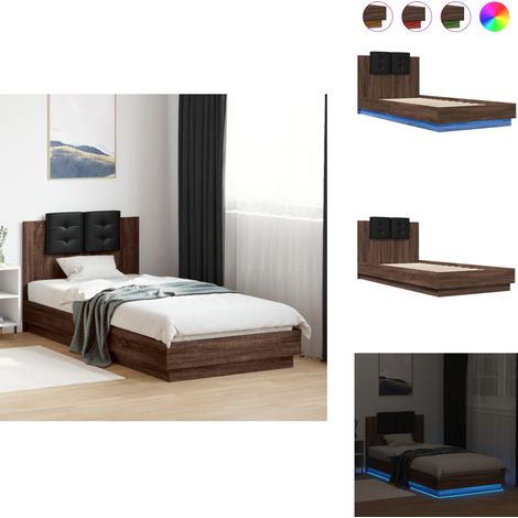 Bettgestell mit Kopfteil und LED-Leuchten Braun Eiche 90x200 cm - Holzbettfassungen - Bettsystem - Doppelbett - Boxspringbett - Led Beleuchtung (1/5)