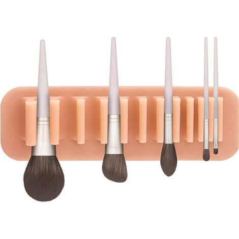 Support Pour Brosse À Maquillage - En Silicone Alimentaire Et ABS Écologique - Adhésif Sans Perçage Pour Carrelage Lisse Miroir Ou Marbre - 1 Pièce (1/5)