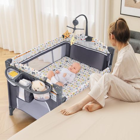 COSTWAY Baby Nursery Center 5-in-1 Convertible Baby Crib Adjustable Bedside Sleeper