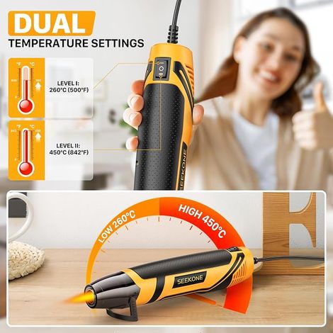 Mini Décapeur Thermique 2 Réglages Températures 260 ℃/450 ℃, 350W Pistolet à Air Chaud Portatif avec Buses, Support Pliable, pour Emballage Rétractable, Bricolage (1/3)
