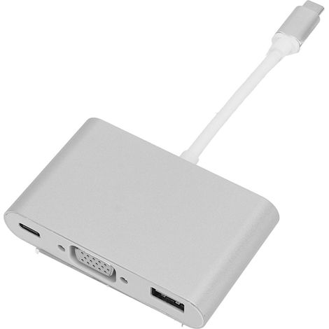 Hub adaptateur USB 3.1 Type C vers VGA PD 3 en 1, station d'accueil en aluminium, adaptateur Type C vers VGA argenté (1/5)