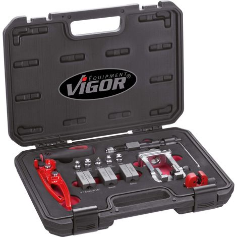 ViGOR V1728 set di utensili per svasare, set da 13 pezzi, svasatura DIN e SAE, per tubazioni a parete sottile in acciaio, per l'uso su tubazioni dei freni e idrauliche direttamente sul veicolo" (1/5)