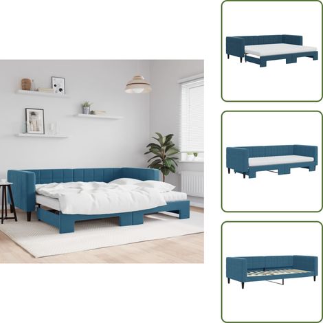 Tagesbett Ausziehbar mit Matratzen Blau 90x200 cm Samt - Ausziehbares Tagesbett - Ausziehbare Tagesbetten - Schlafbett - Gästebett (1/5)