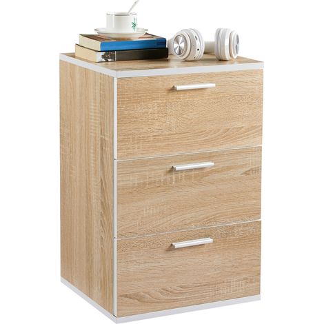 Yaheetech Comodino da Camera da Letto Cameretta Moderno Cassettiera con 3 Cassetti Mobiletto da Salotto 40 x 35 x 60 cm Legno Quercia Chiaro (1/5)