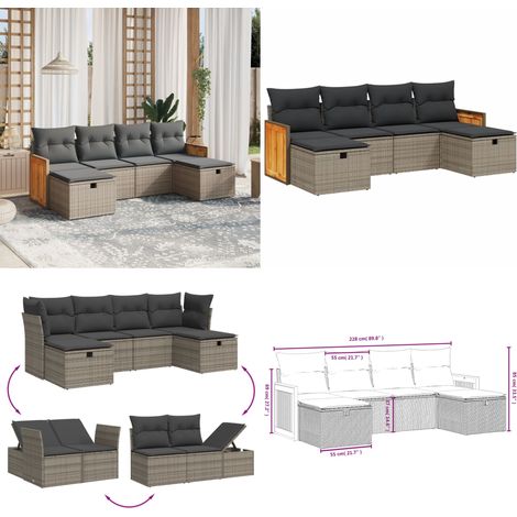 6-tlg. Garten-Sofagarnitur mit Kissen Grau Poly Rattan - Gartensortiment - Outdoor Möblierung - Gartenlounge - Lounge Set - Rattan Sessel - Home & Living (1/5)