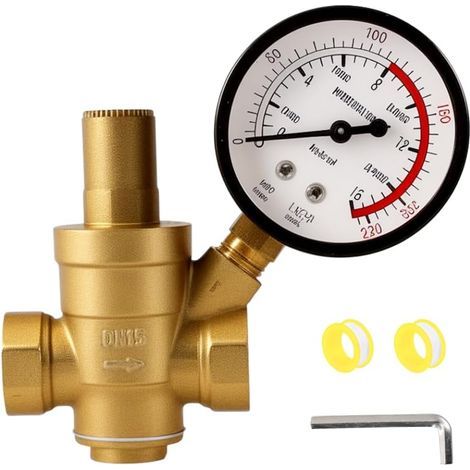 1 Réducteur de pression DN15, Manomètre intégré, Laiton, Pour eau et gaz non corrosifs (1/5)