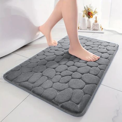 Gris foncé - petits cailloux 4060cm, polaire corail 0,8cm d'épaisseur Tapis de sol uni en polaire corail à petits motifs de pierres, facile à nettoyer, convient à un usage domestique, tapis de salle (1/5)