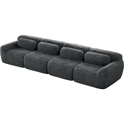 Sofá de 4 plazas en tejido suave gris con cojines MODENUIT (1/5)