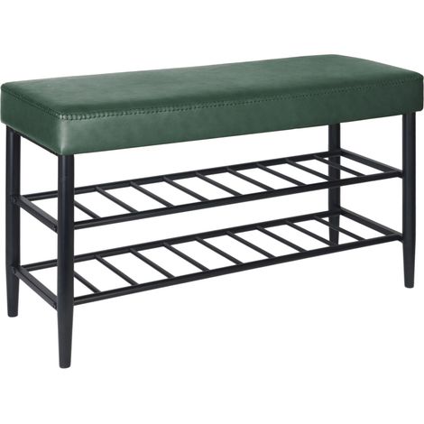 Elegante banco zapatero con 2 estantes práctico entrada 100 x 30 x 50 cm de hierro negro 130017692 (1/5)