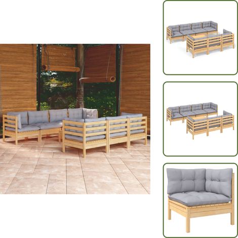 8-tlg. Garten-Lounge-Set mit Grauen Kissen Kiefer Massivholz - Garten Lounge Set - Kiefernholzmöbel - Outdoor Möbel - Gartenzubehör - Loungemöbel (1/5)