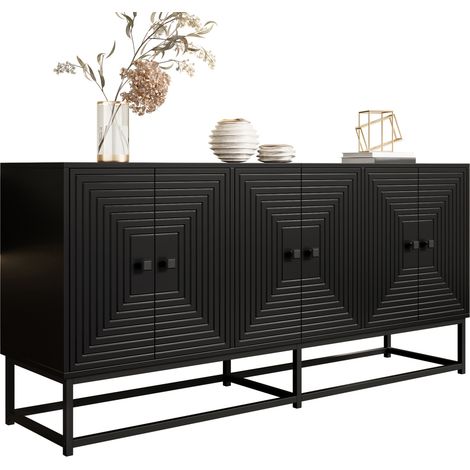 Buffet de rangement noir à 3 double portes, grande capacité, surface mate en panneaux de particules, meuble moderne pour salon, salle à manger ou bureau – CHICFURN (1/5)