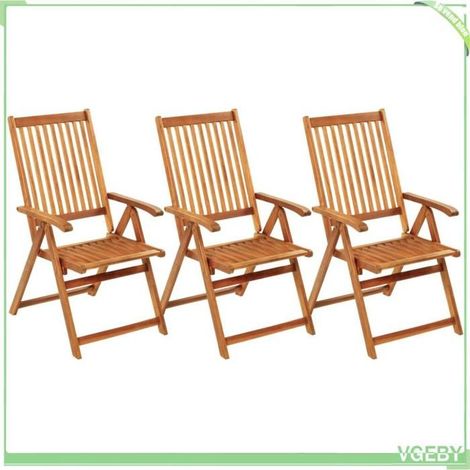 Chaise de jardin pliante avec coussin - FAFEICY - 3064099 - Bois d'acacia - 5 positions - Lot de 3 (1/5)
