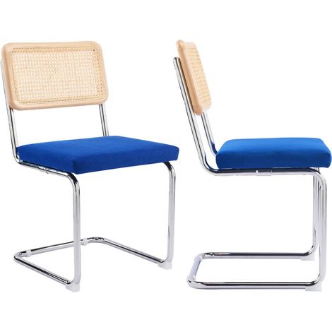Lot de 2 chaises en cannage, velours côtelé bleu électrique et métal chromé - Muse (1/5)