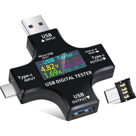 Testeur USB Appareil de Mesure,Multimètre Numérique USB Multifonction avec Écran, Testeur USB C pour Tension, Courant, Puissance, Capacité, Compatible PD3.0/QC3.0, 3,6V-36V, 0-8A (1/5)