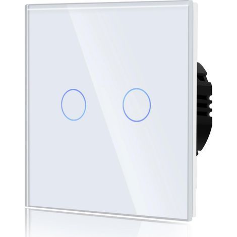 Interrupteur tactile commun interrupteur mural compatible avec les lumières LED panneau en cristal trempé écran tactile en verre avec boutons rétroéclairés 86 mm 2 chiffres 1 voie blanc (1/5)