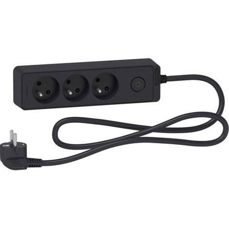 Cable alargador Odace de 3 tomas con conector, 1,5 m, color antracita ST9331B