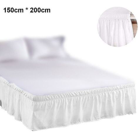 White Bed Skirt, Dustproof, Ruffled with Full Zip, Length 150 x 200 cm, Easy to Fit, Wrinkle and Color Resistant, Machine Washable (1/4)