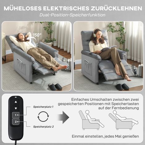 Fauteuil relax de télévision avec fonction inclinable, chauffage lombaire, 2 télécommandes, port USB, moteur silencieux, gris (1/5)