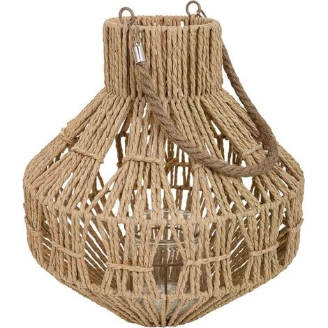 Farol portavelas de metal y cuerda de papel marrón d32x34,5 (1/5)