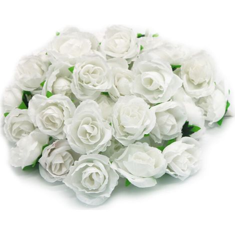 50PCS Simulation Rose Head Decorative Reusable Silk Fake Rose Flower for Wedding Party White (1/5)